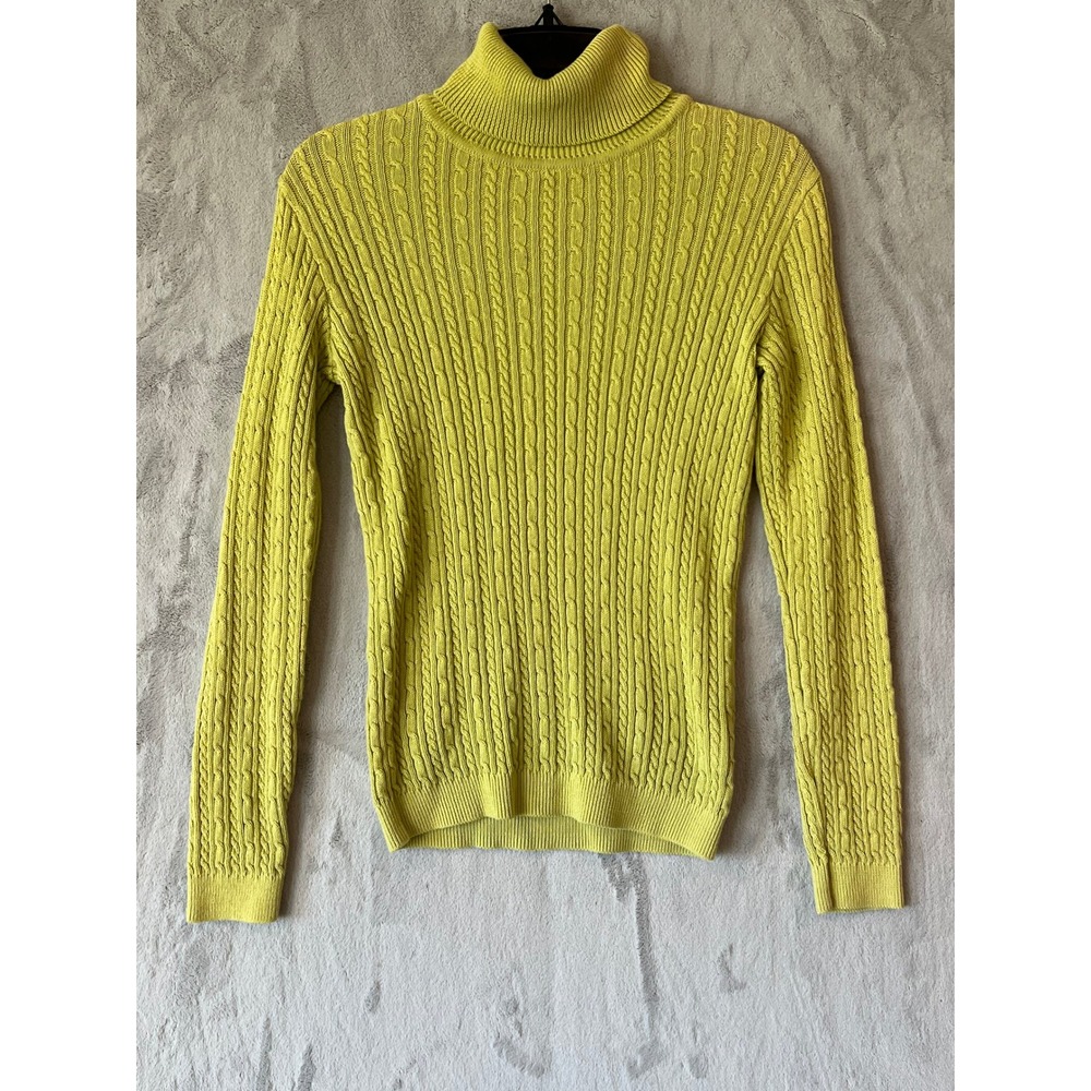 Cotton Country Womens Cable Knit Turtleneck Sweater S/P‎ Small Yellow